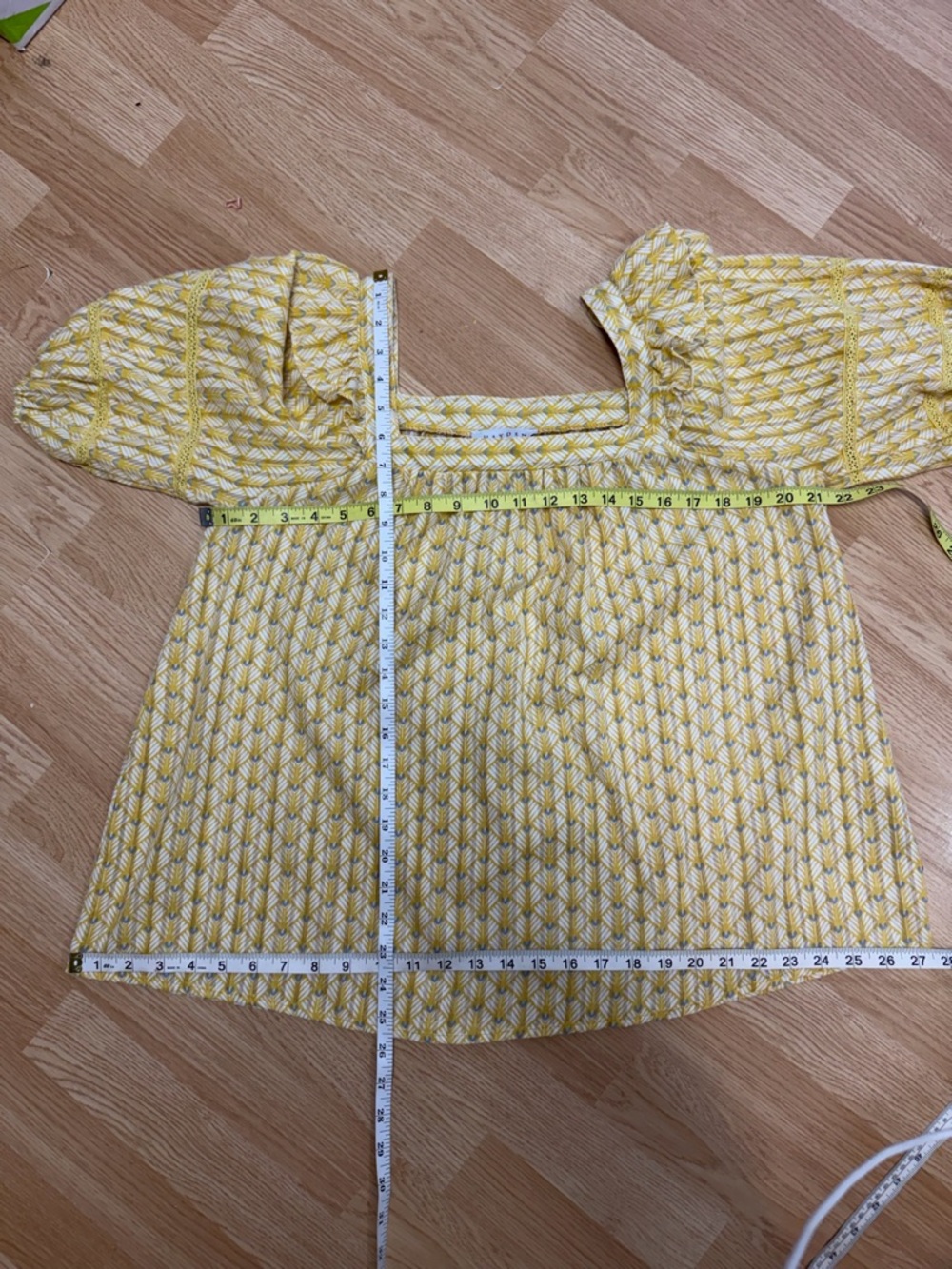 Hayden LA M Yellow Floral Square Neck Puff Sleeve Blouse Boho Cottagecore - Picture 5 of 5